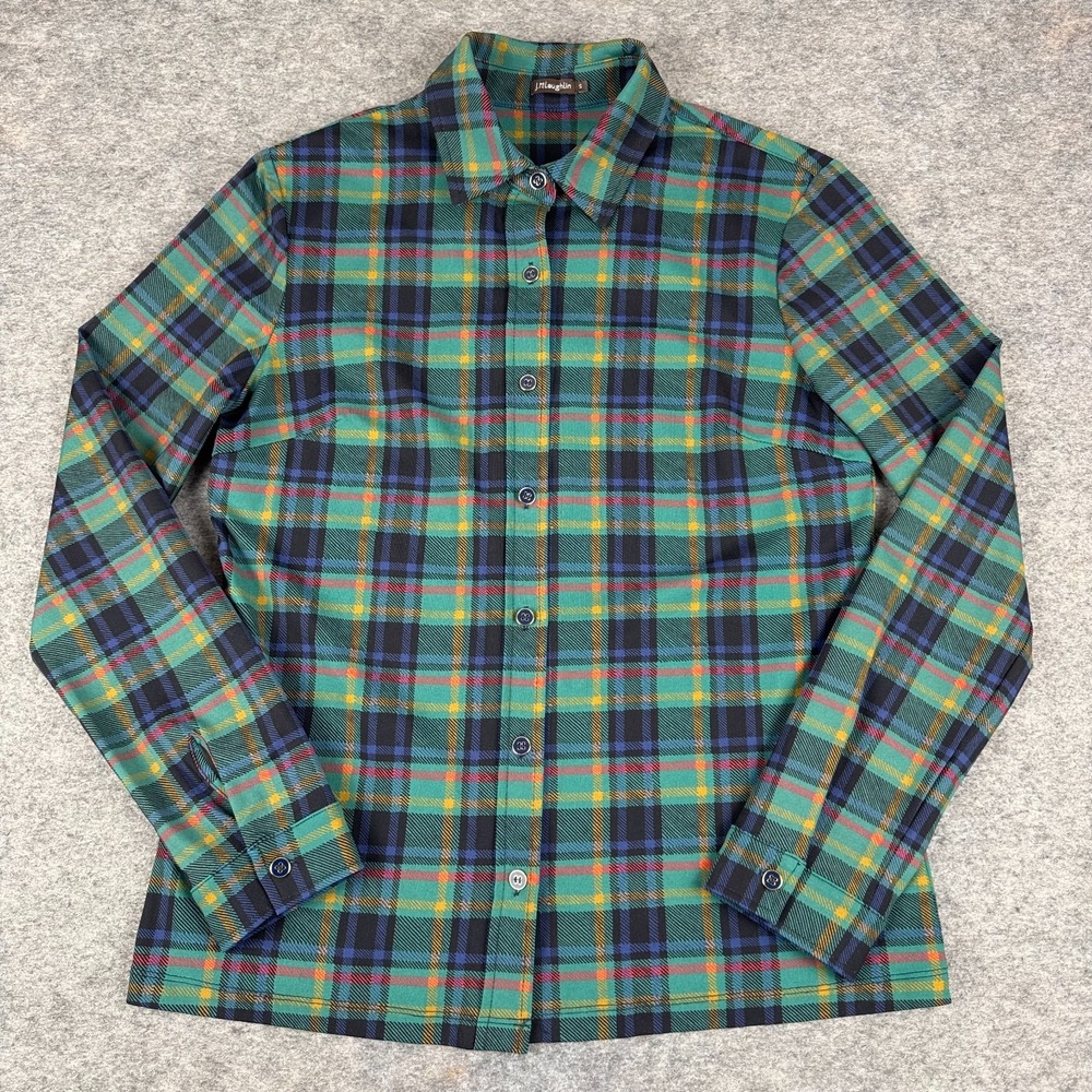 J McLaughlin Betty Top Button Up Shirt Plaid Nylon Catalina Cloth Womens Small S